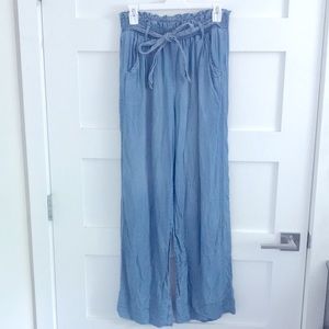 Knox Rose high waist chambray paper bag pants with pockets